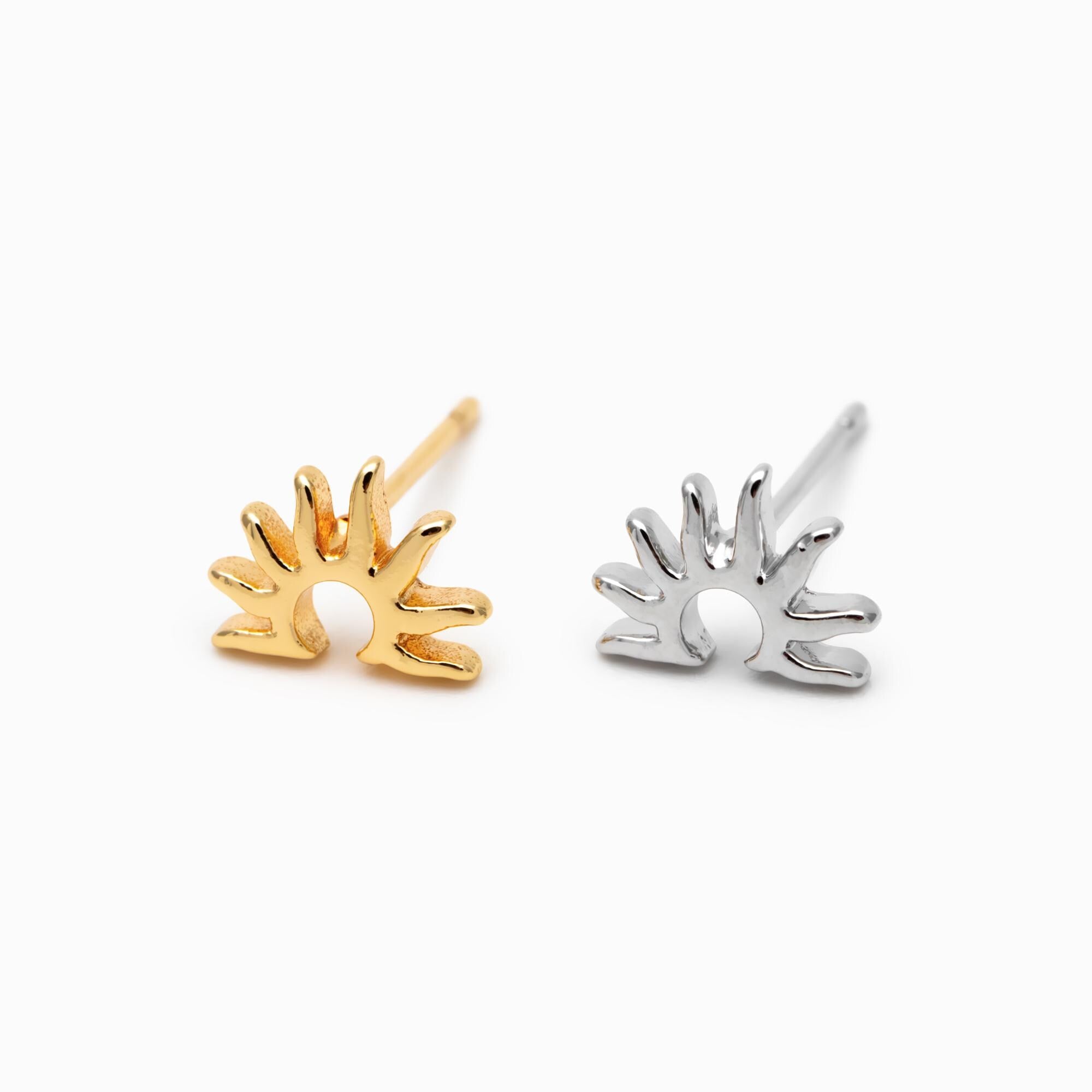 10pcs CZ Pave Gold/ Silver Tone Sun Earrings, Real Gold/ Rhodium Plated Brass, Sunrise Stud Earrings (#GB-4769)